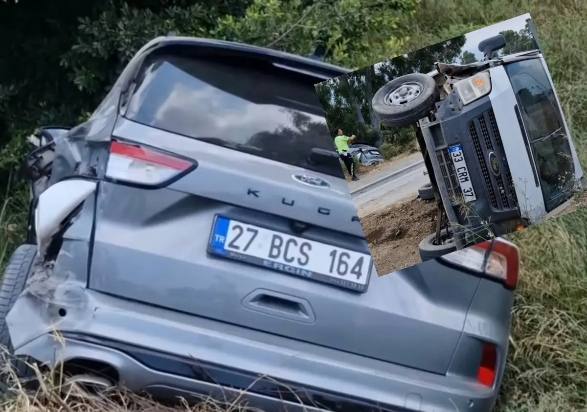 Arsuz'da otomobil tarlaya savruldu, transit takla attı
